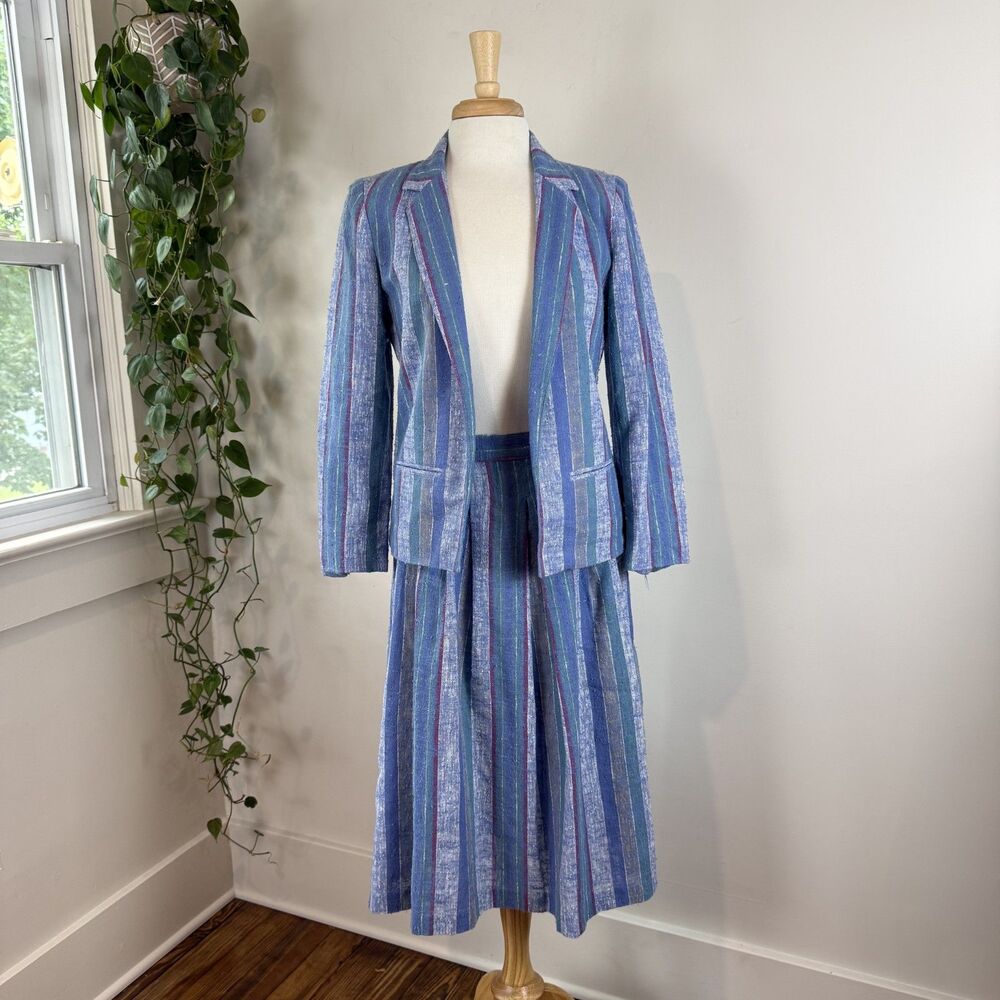 Vintage Tan Jay Stubby Textured Tweed 2-Piece Skirt Blazer Jacket